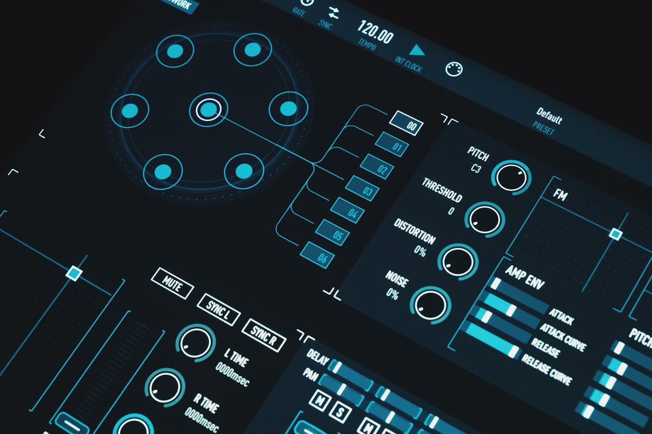 A high-tech digital interface showcasing control parameters and futuristic data visualization.